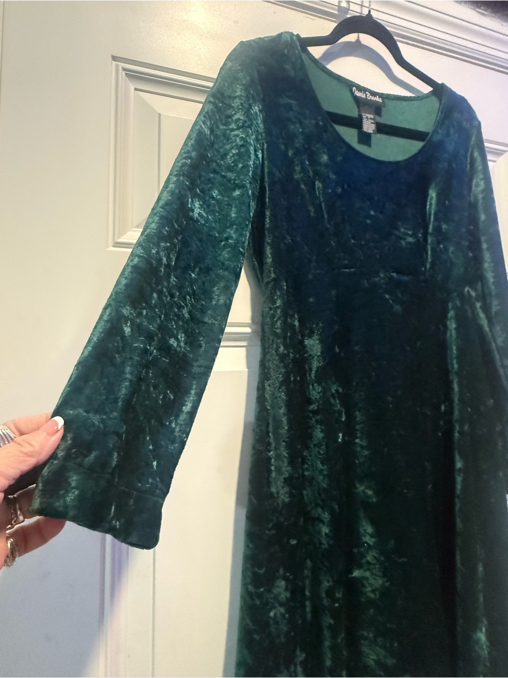 Vintage 90s Jamie Brooke Green Crushed Velvet Skater Dress - Picture 3 of 9